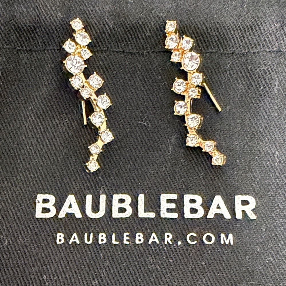 BaubleBar Gold Crystal Ear Climber Crawler Earrings - Zig Zag Statement